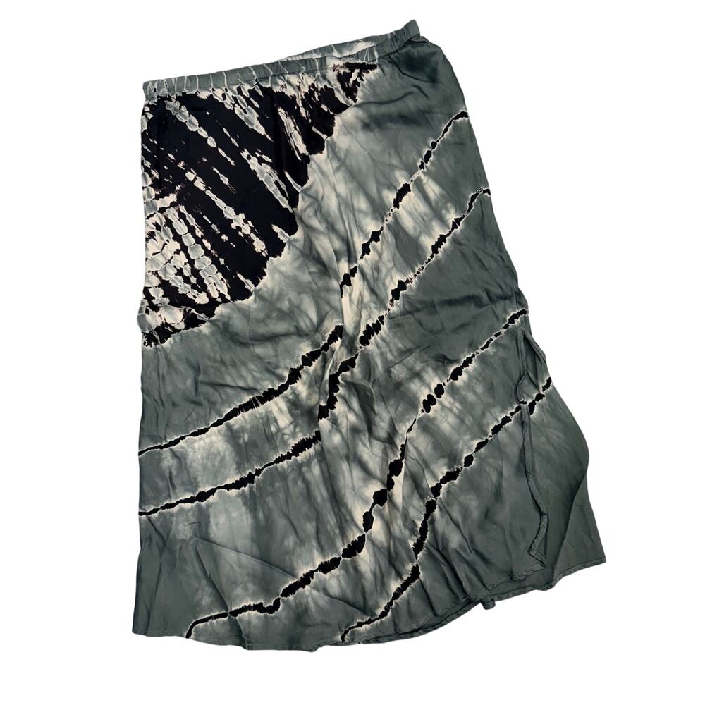 Young Fabulous & Broke Midi Skirt Green Black Tie Dye Silky Medium